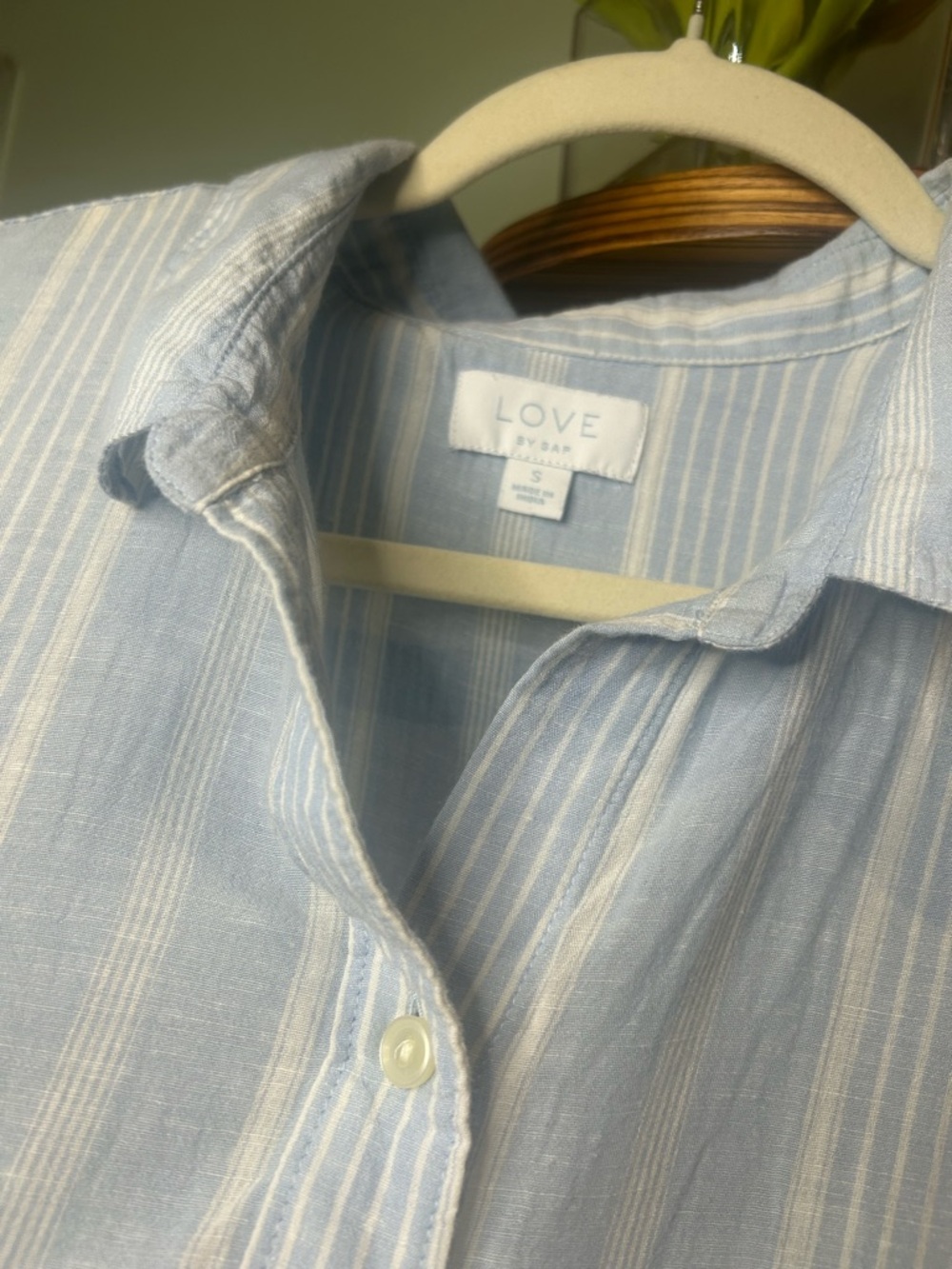 Gap Love Blue & White Striped Button Down Shirt, Linen Blend, Vintage, Y2K - Picture 2 of 5